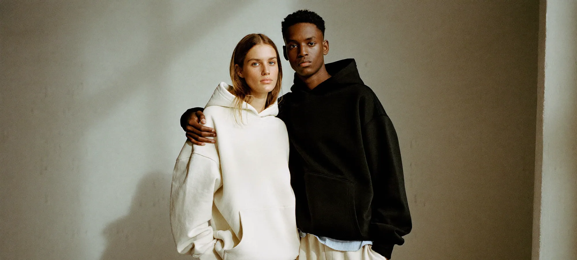 Two friends in the hoodie, cream and black
