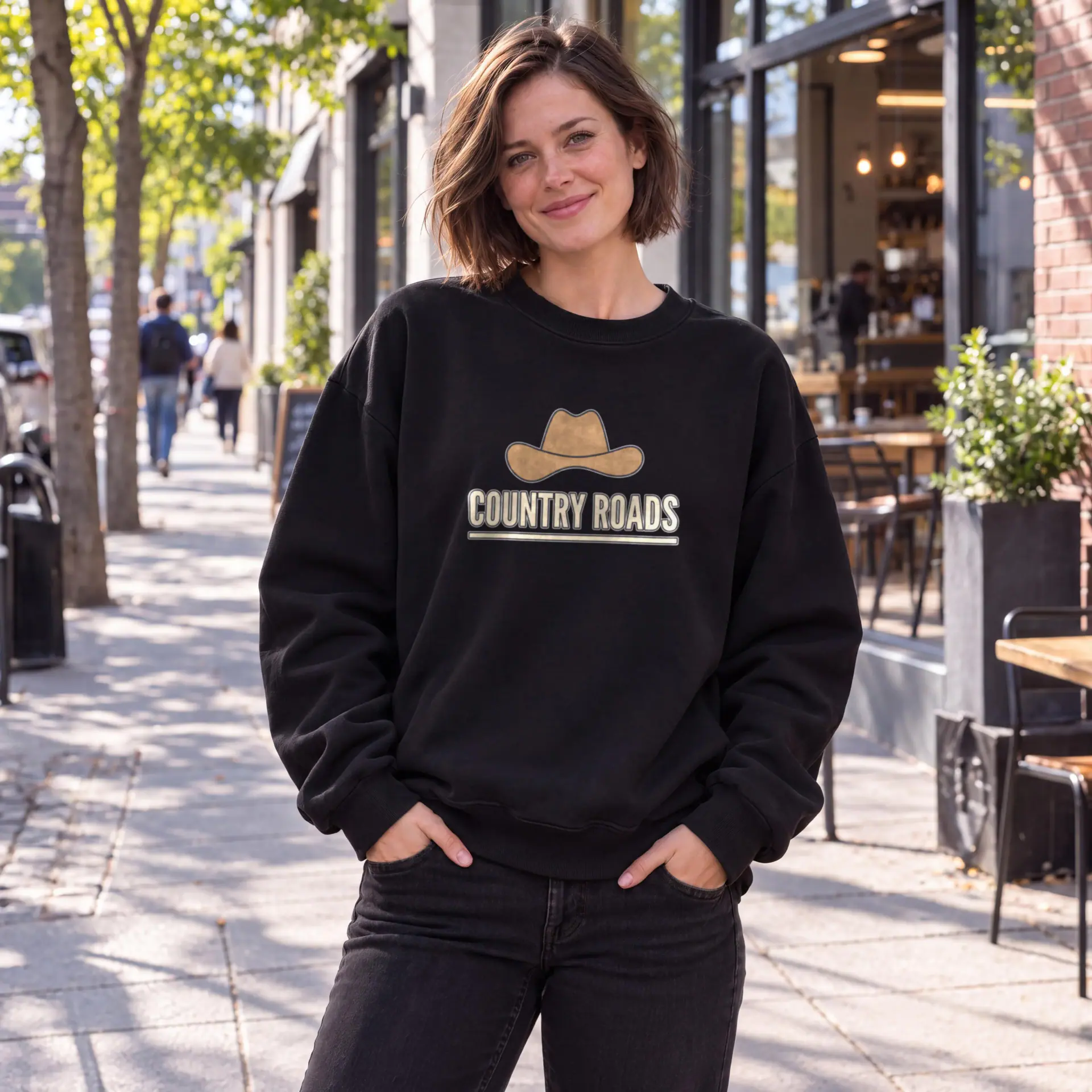 Country Roads Crewneck in black — view 3