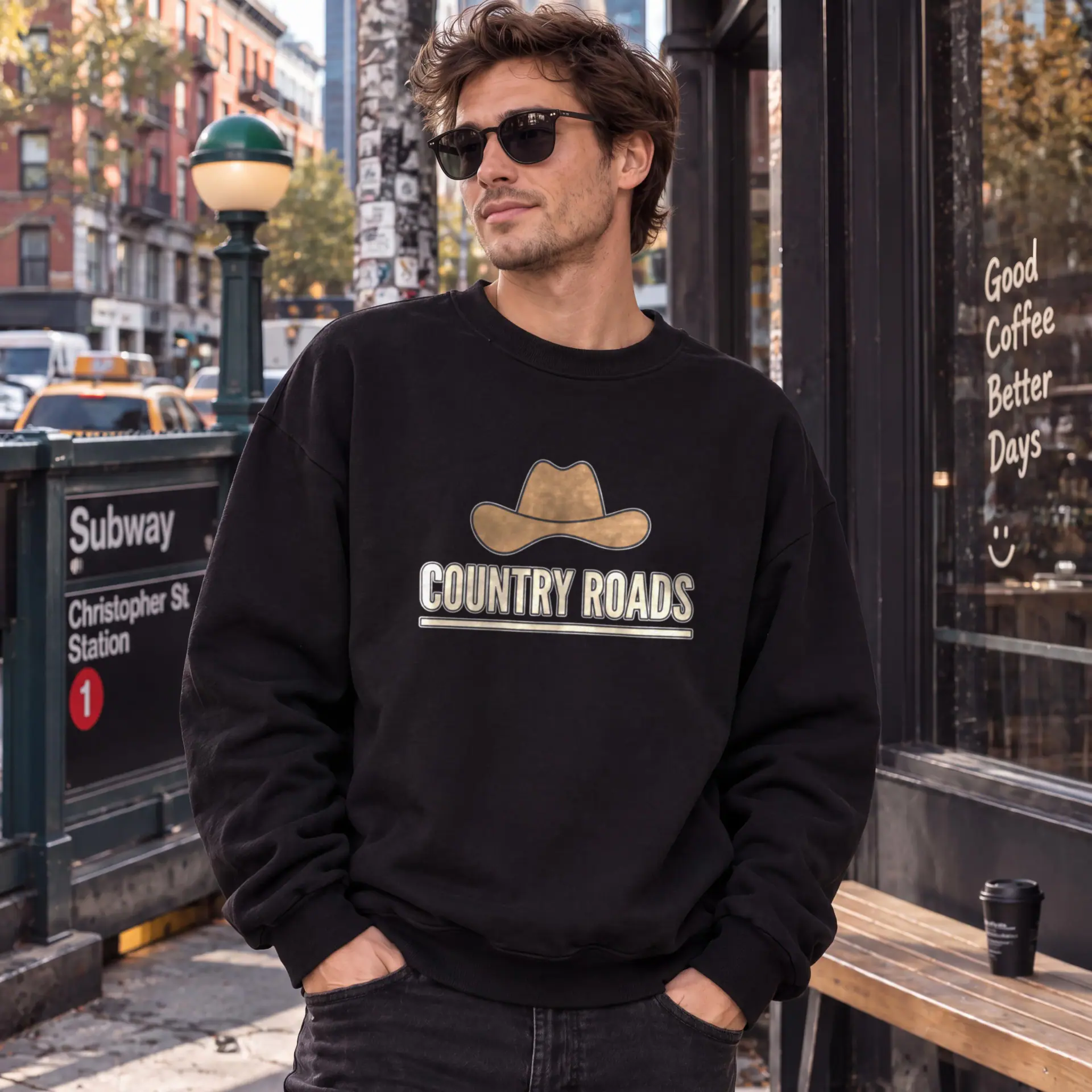 Country Roads Crewneck in black — view 4