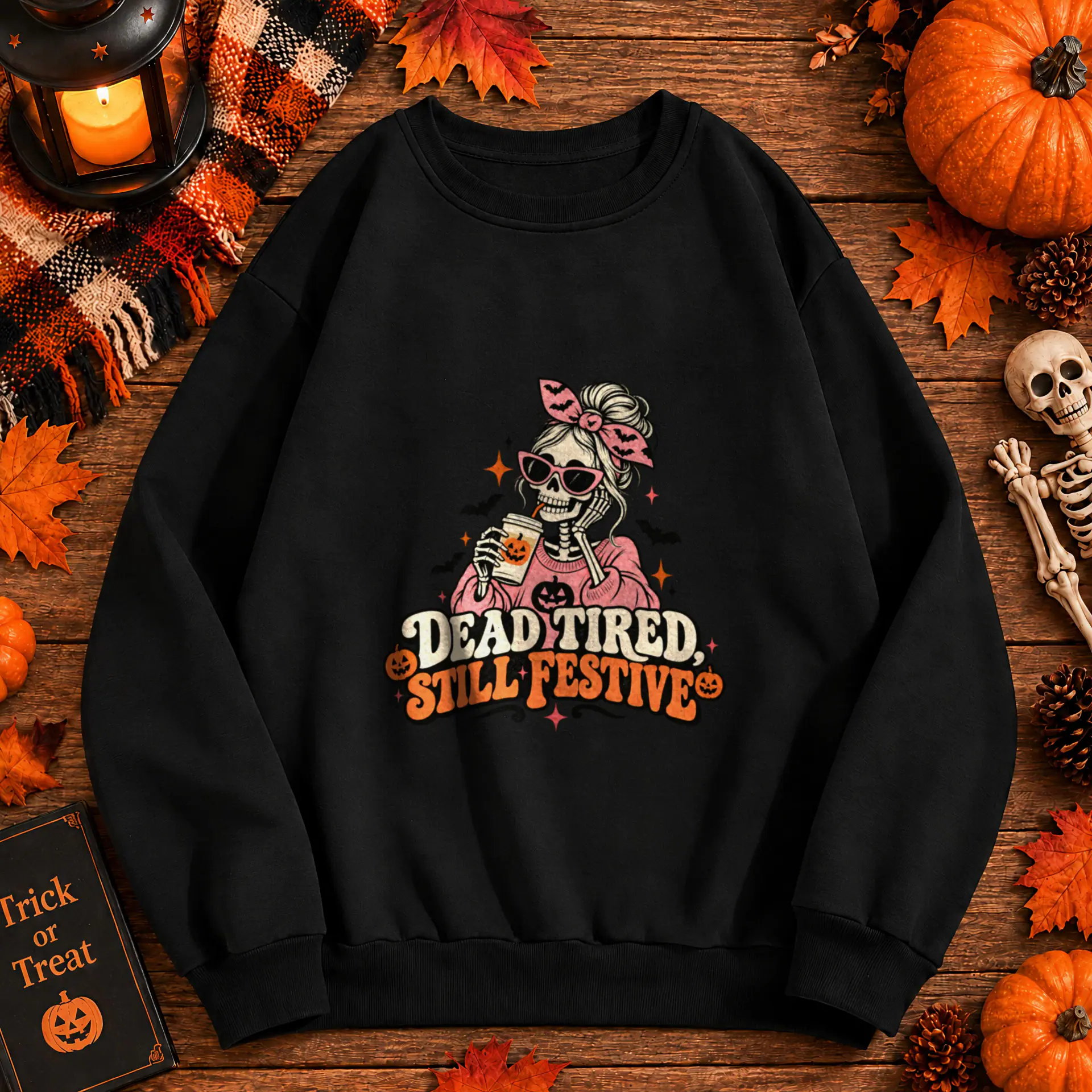 Dead Tired, Still Festive Crewneck in black — view 2