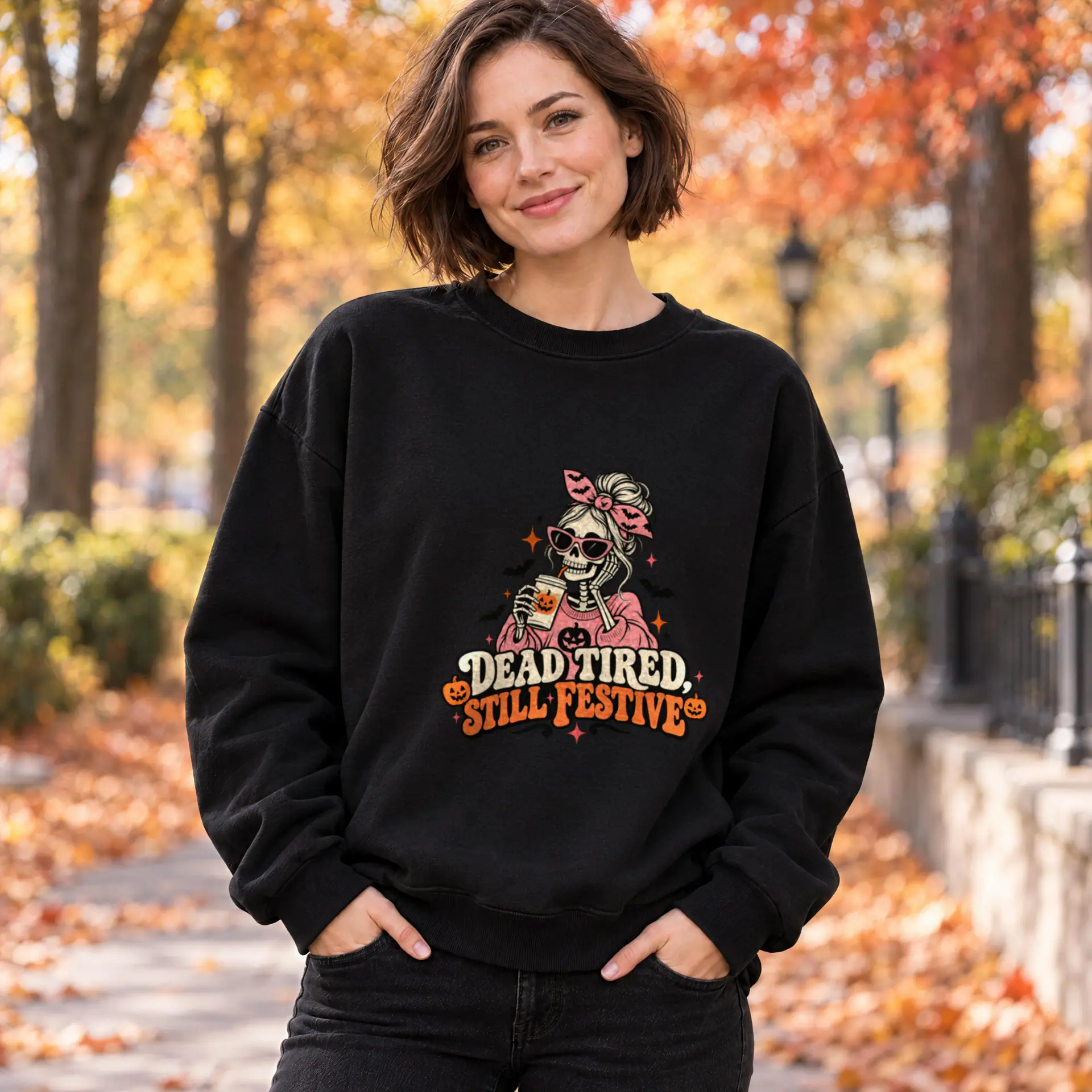 Dead Tired, Still Festive Crewneck in black — view 3