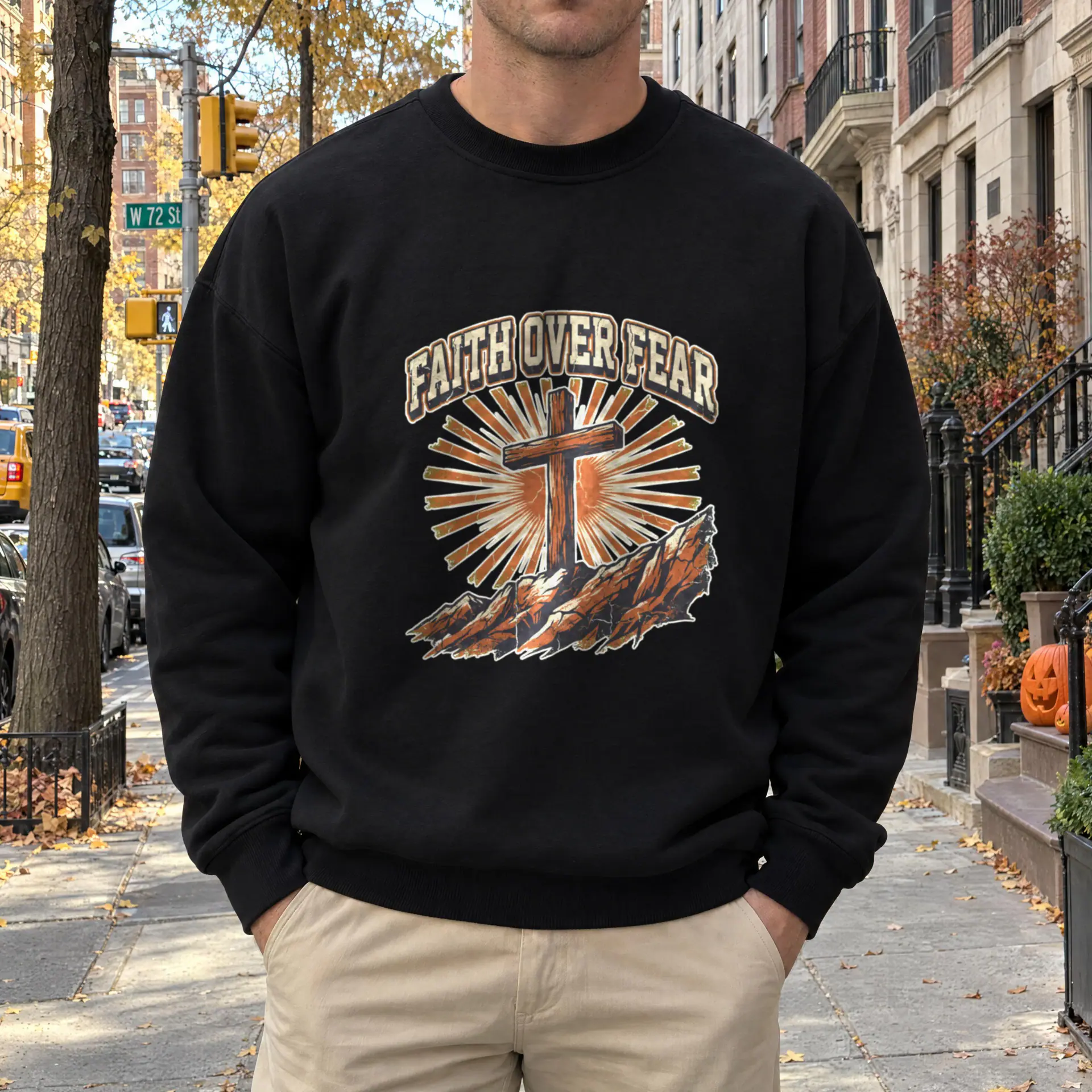 Faith Over Fear Sunrise Crewneck in black — view 2