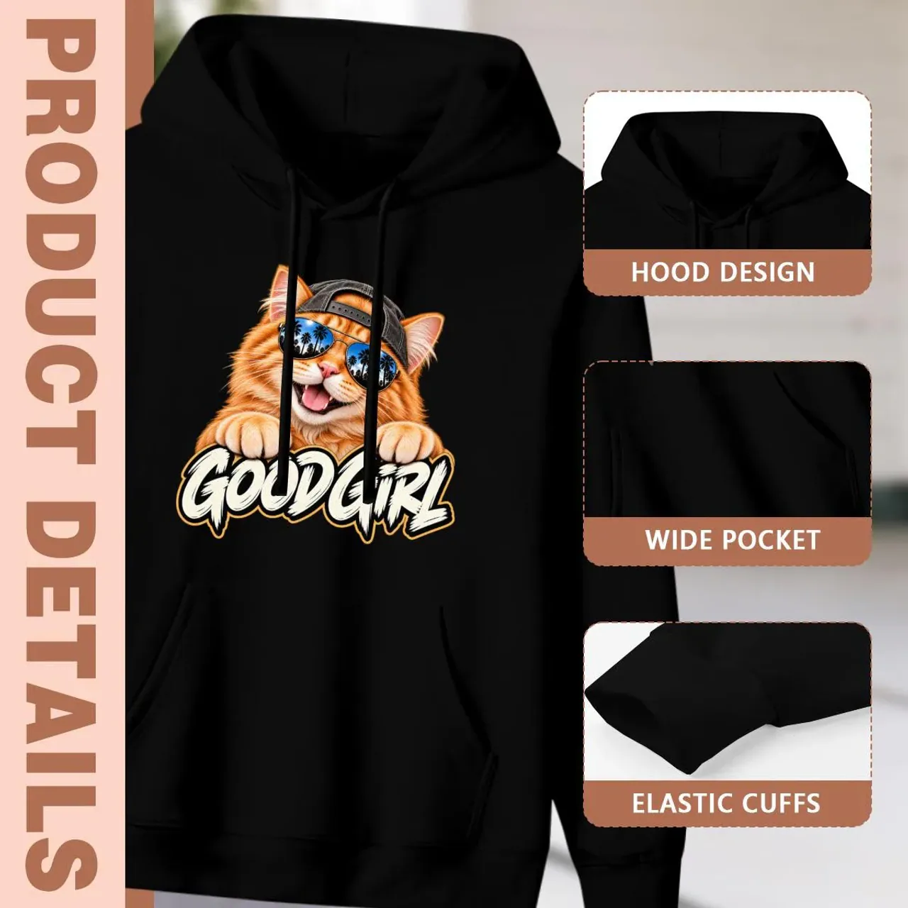 Good Girl Kitty Hoodie in black — view 3