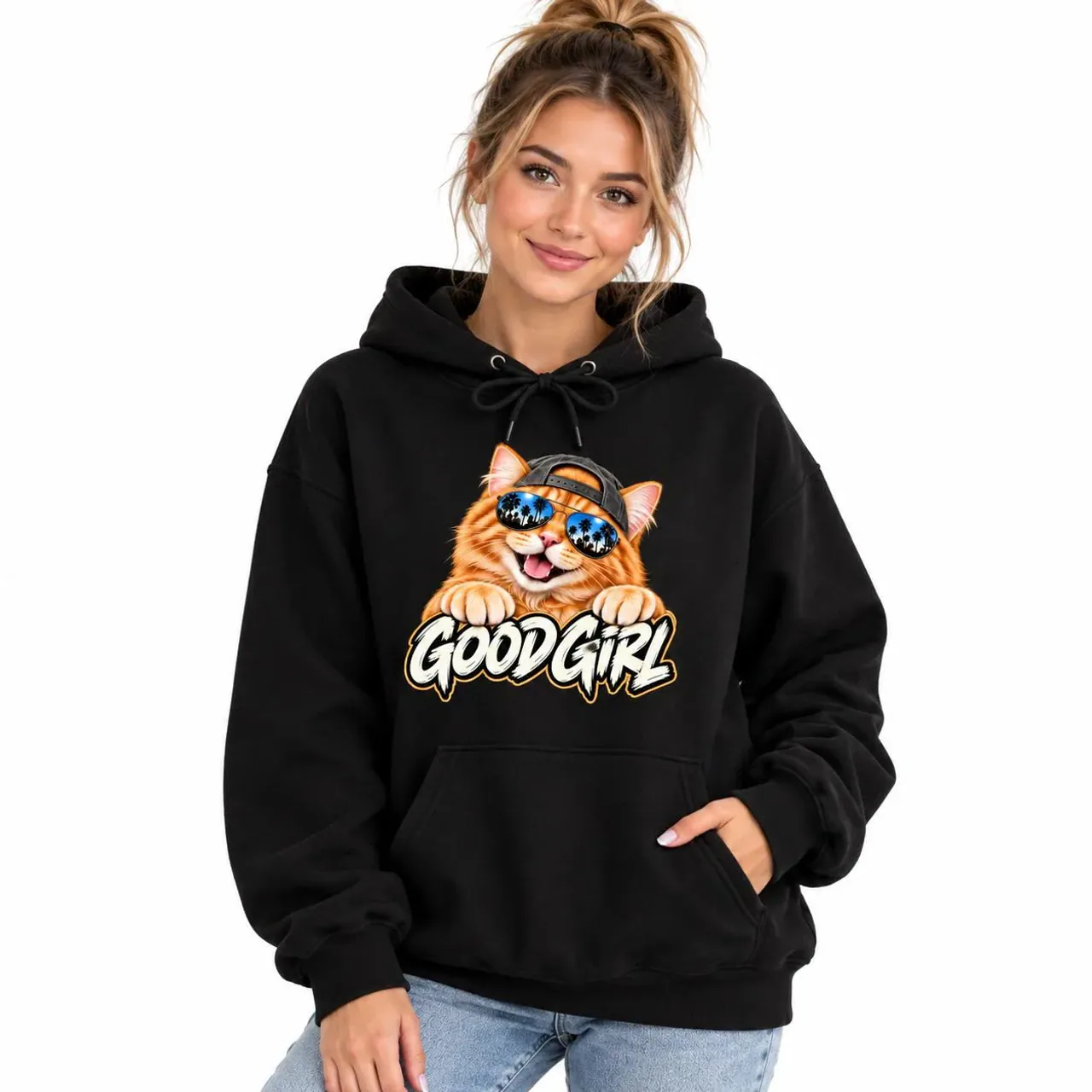 Good Girl Kitty Hoodie in black — view 4