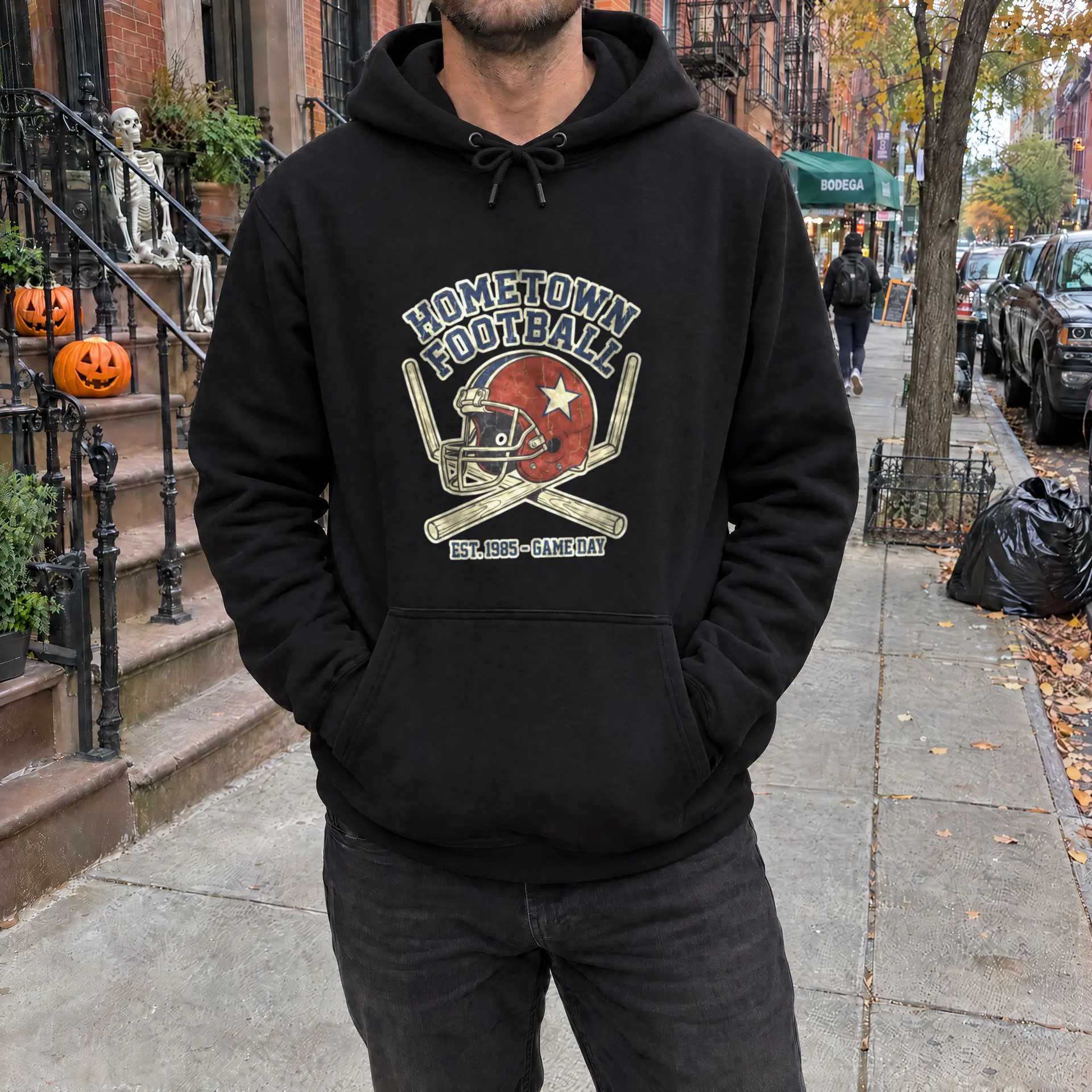 Hometown Football Hoodie in black — view 3