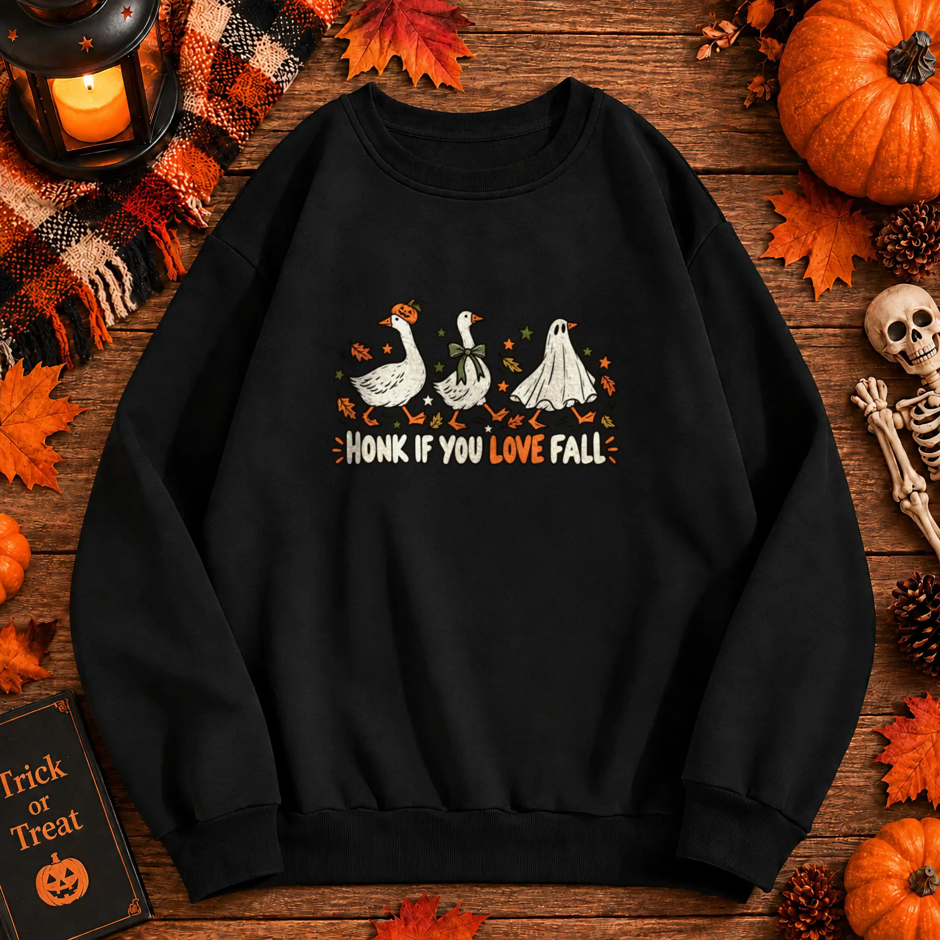 Honk If You Love Fall Crewneck in black — view 3