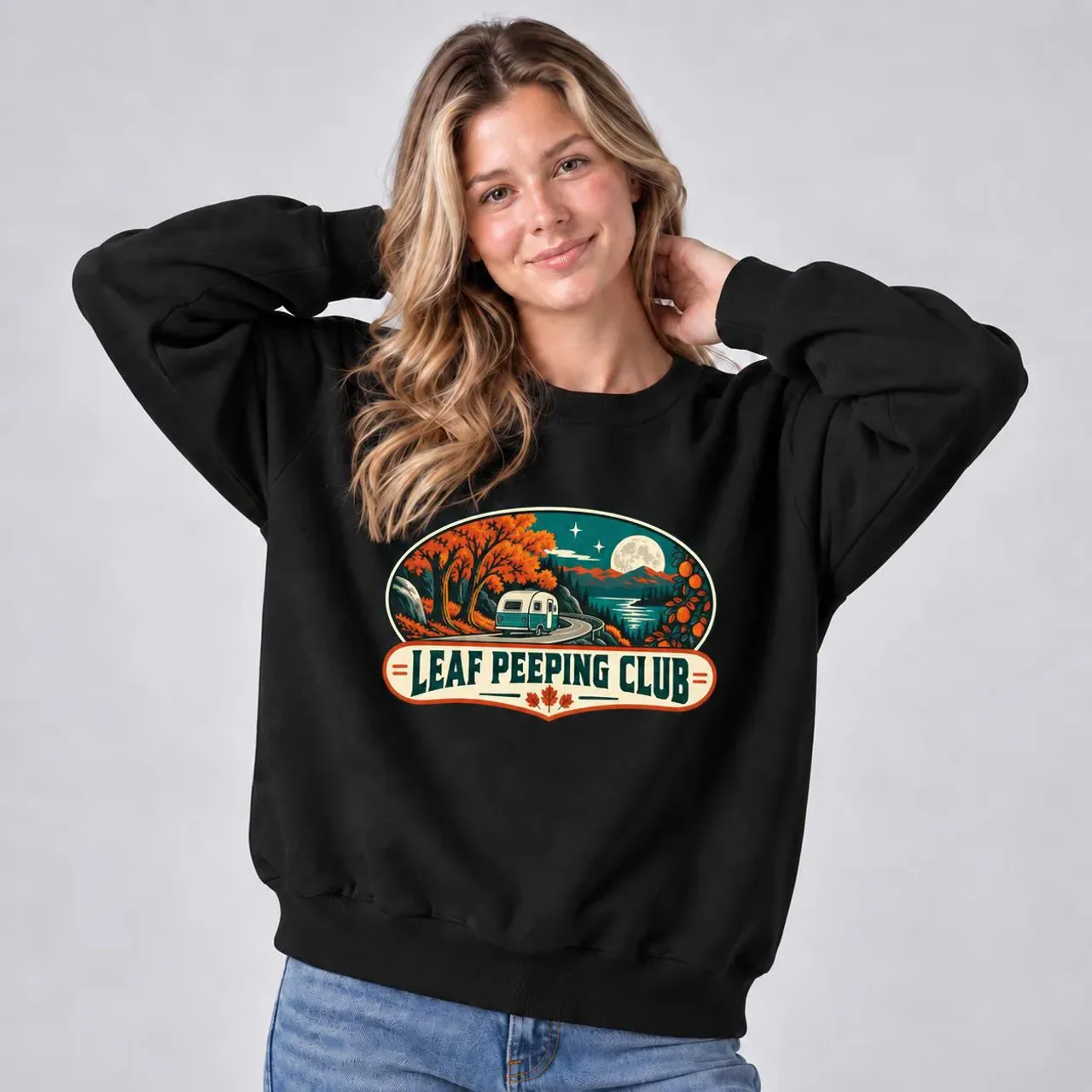 Leaf Peeping Club Crewneck in black — view 4