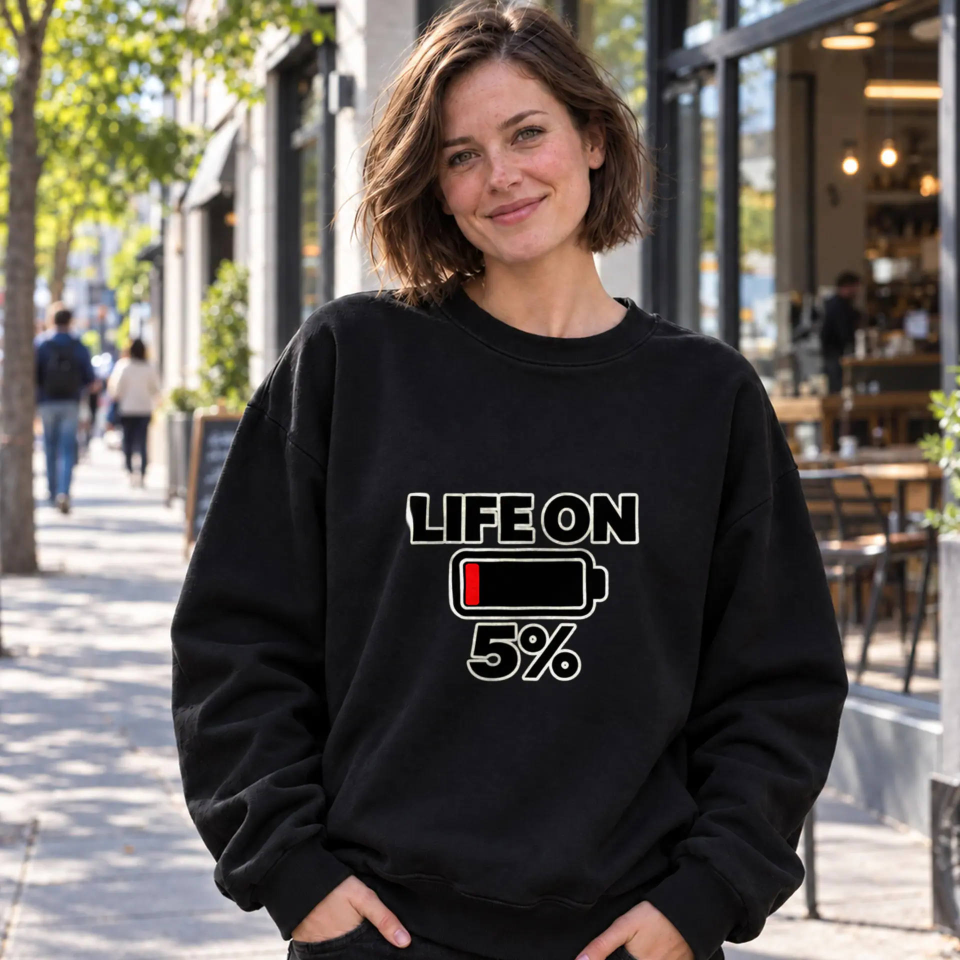 Life on 5% Crewneck in black — view 4