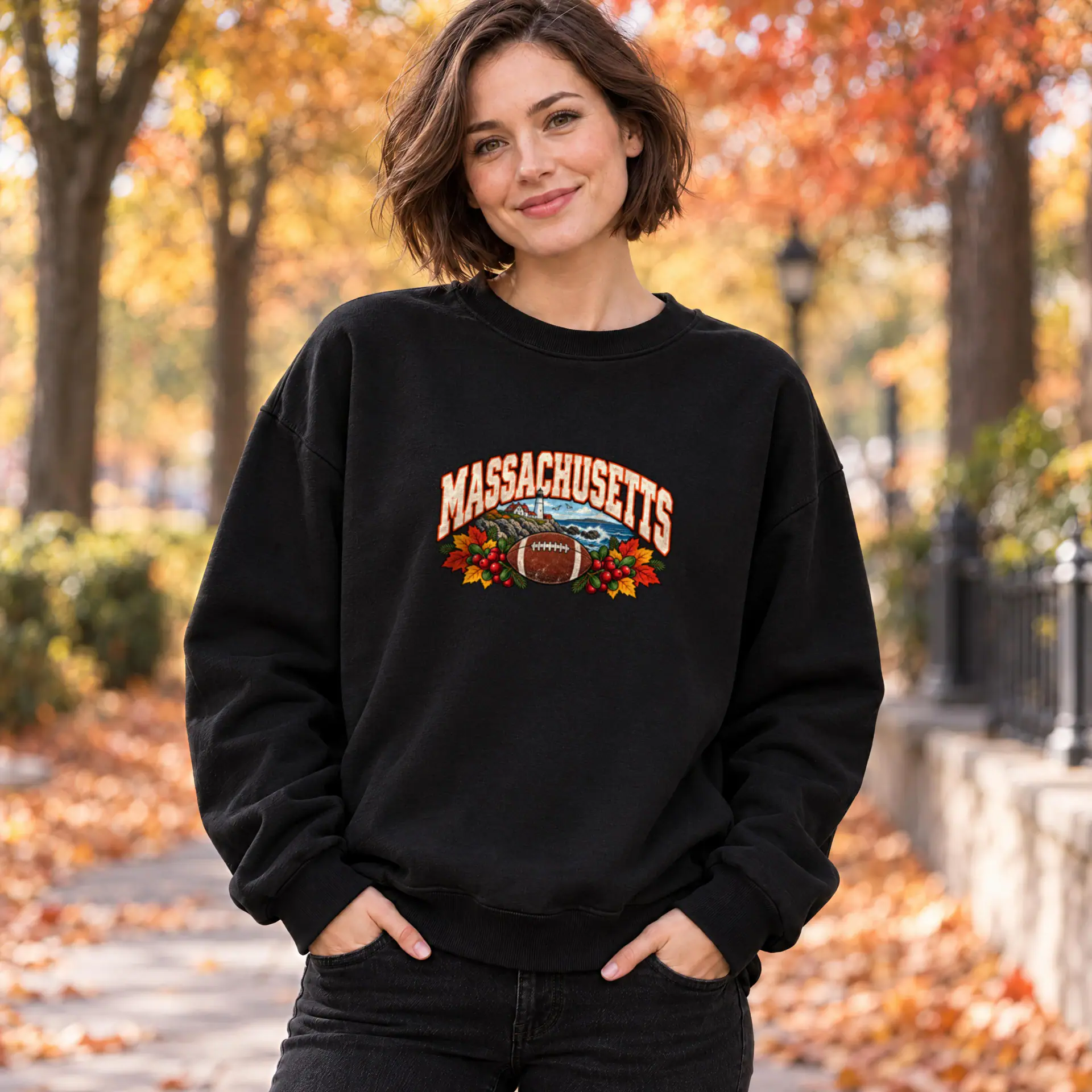 Massachusetts Game Day Crewneck in black — view 2