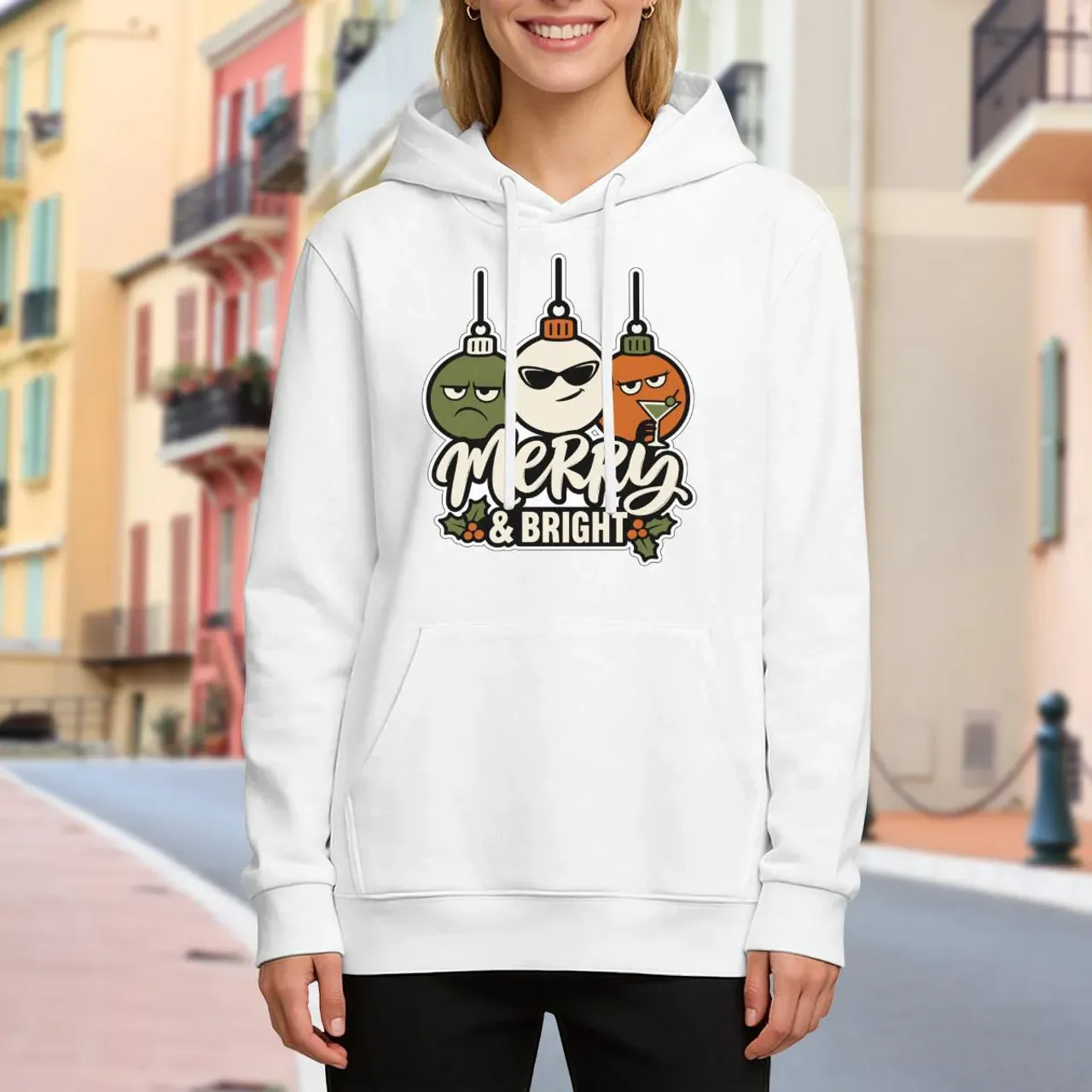 Merry & Bright Hoodie in white — view 3