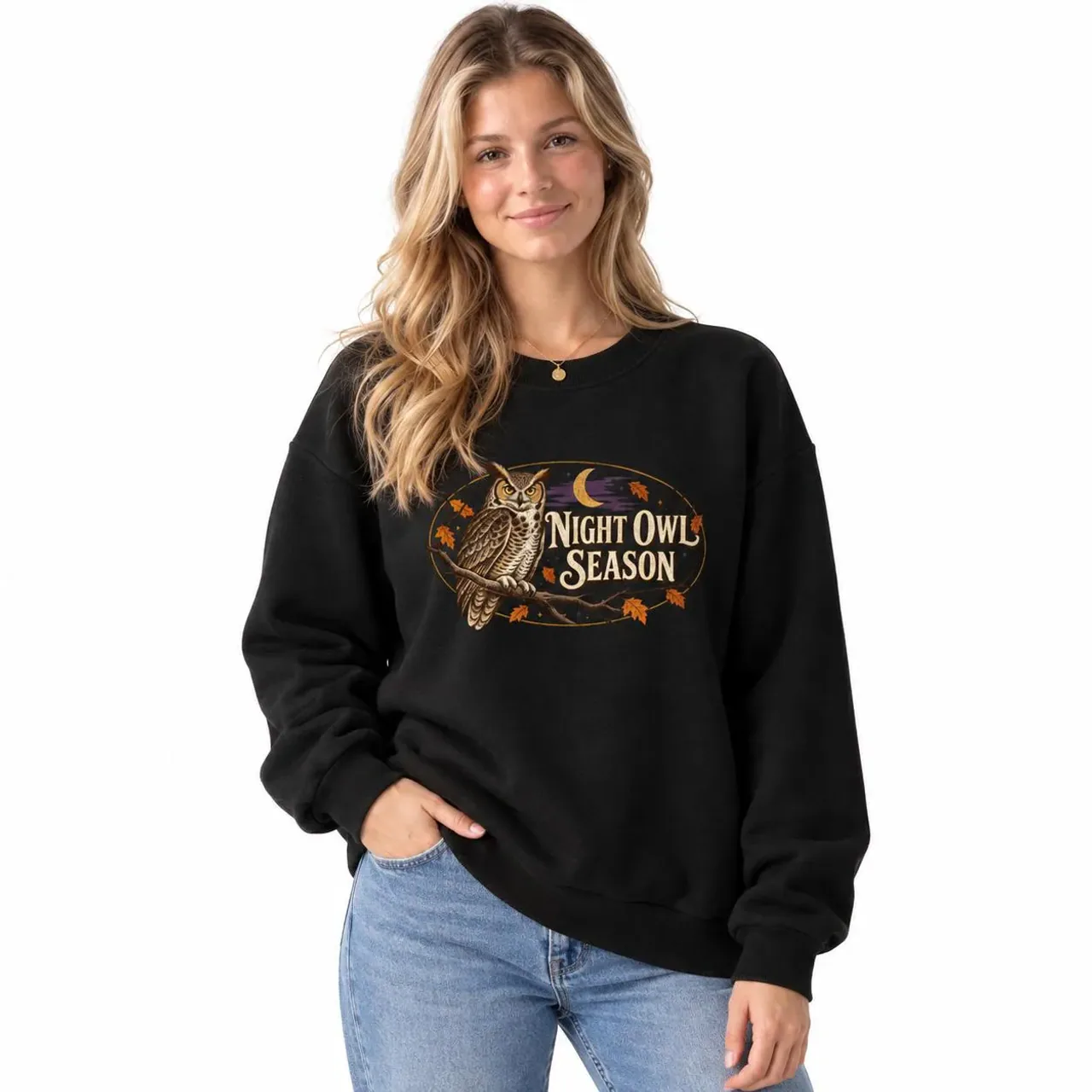 Night Owl Season Crewneck in black — view 3