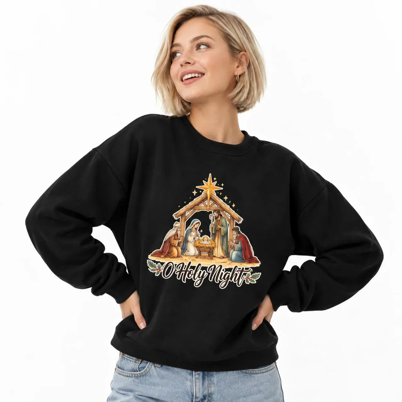 O Holy Night Crewneck in black — view 3