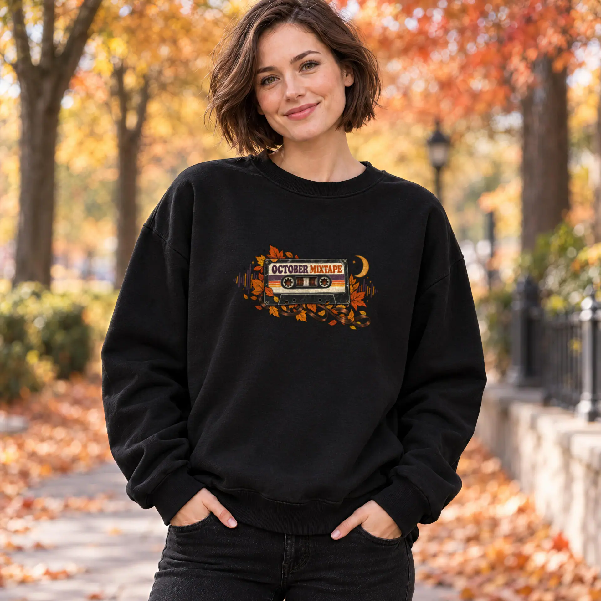 October Mixtape Crewneck in black — view 2