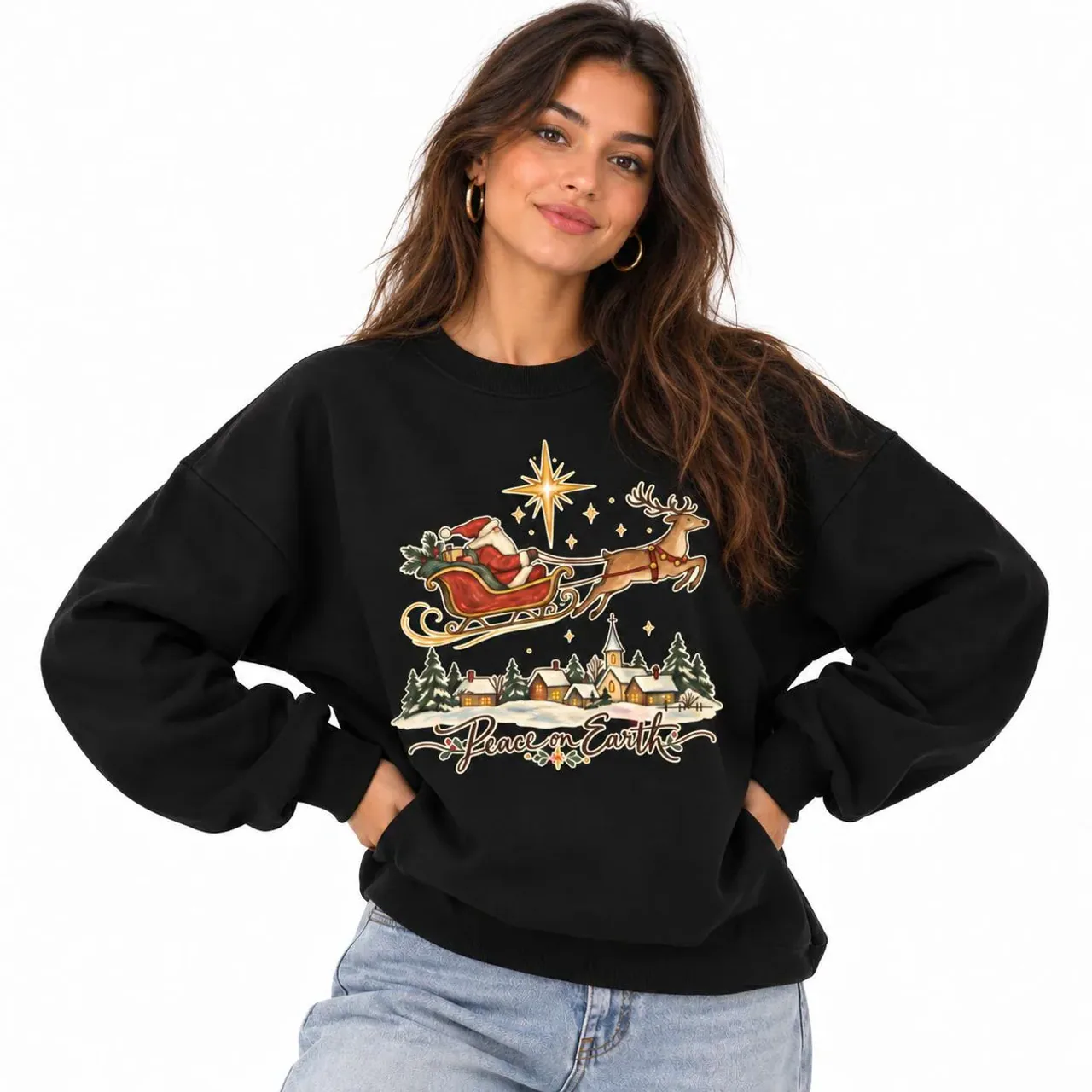 Peace on Earth Crewneck in black — view 3