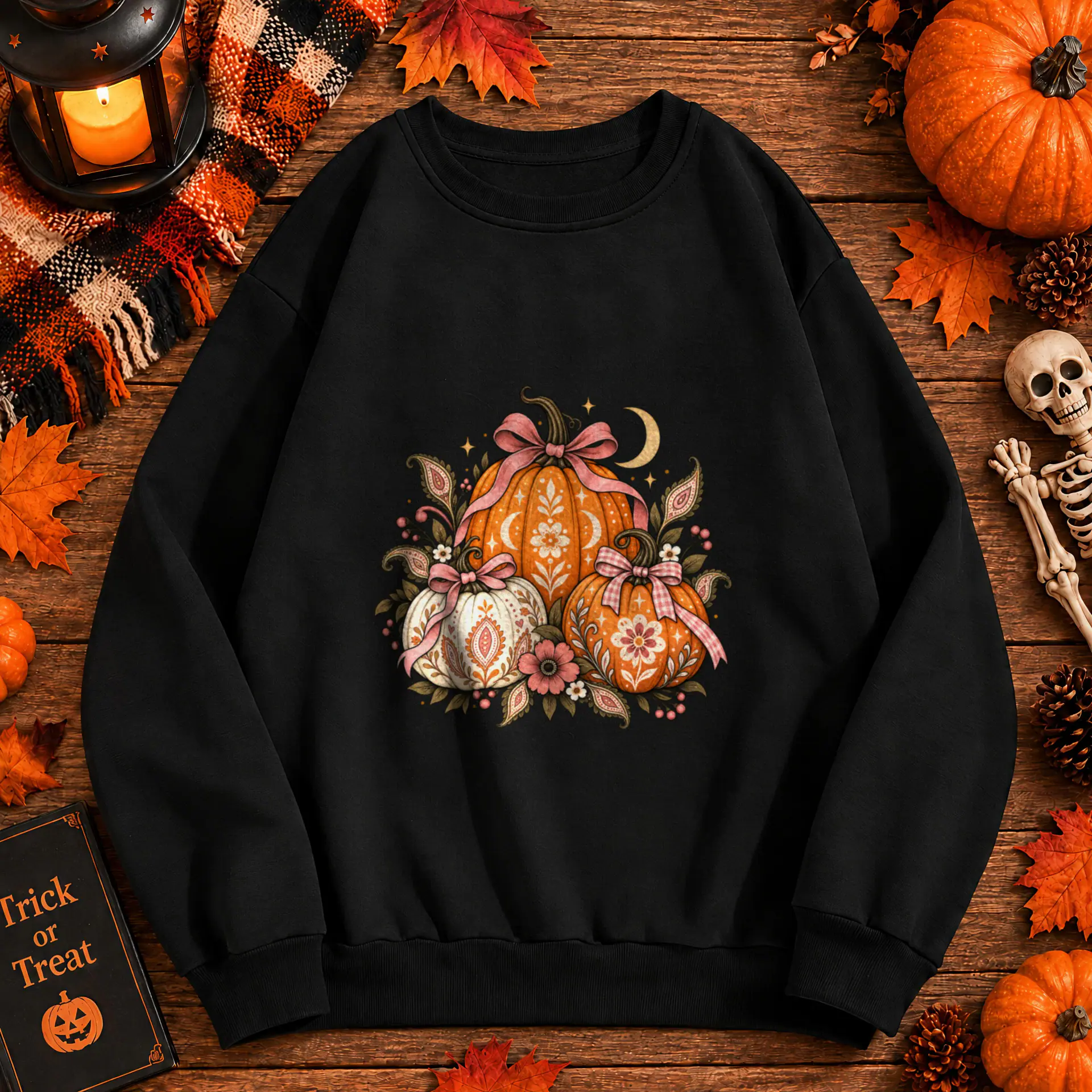 Pink Pumpkin Parlor Crewneck in black — view 2