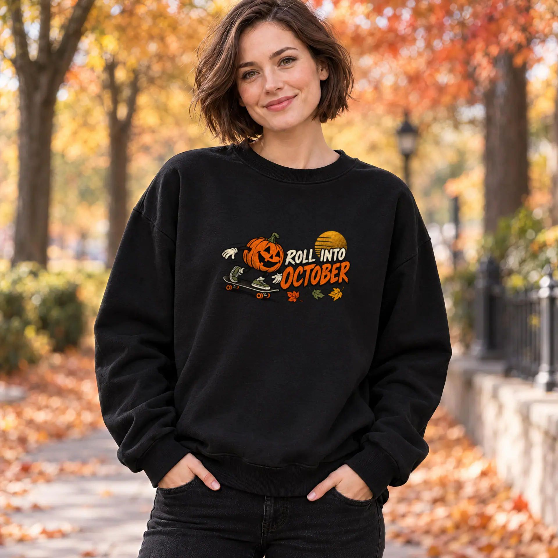 Roll Into October Crewneck in black — view 3